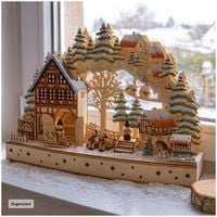 Produktbild: HTI-Living Traditioneller Schwibbogen Holz mit Wintermotiv und Figuren 50 x 30 cm