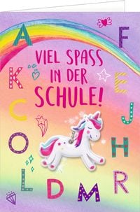Produktbild: Gru&szlig;karte m. Anh. - Viel Spa&szlig; in der Schule! (Einhorn-P.)