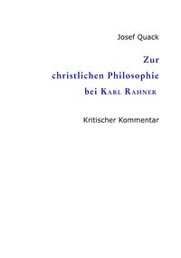 Produktbild: Zur christlichen Philosophie bei Karl Rahner