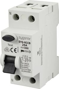 Produktbild: Sygonix SY-6438014 SYG-RCCB 1P+N/A25/10kA/30mA Fehlerstrom-Schutzschalter A 2polig 25 A 0.03 A 230 V/AC
