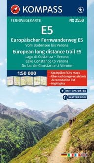 Produktbild: KOMPASS Wander-Tourenkarte Europ&auml;ischer Fernwanderweg E5 Alpen&uuml;berquerung vom Bodensee bis Verona 1:50.000