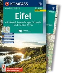 Produktbild: KOMPASS Wanderf&uuml;hrer Eifel mit Mosel, Luxemburger Schweiz und Hohem Venn, 70 Touren mit Extra-Tourenkarte
