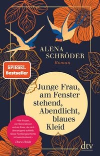 Produktbild: Junge Frau, am Fenster stehend, Abendlicht, blaues Kleid