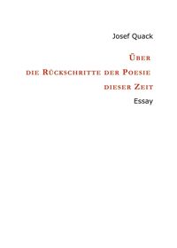 Produktbild: &Uuml;ber die R&uuml;ckschritte der Poesie dieser Zeit