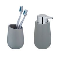Produktbild: Waschtisch-Set Mod. Badi Grau, 2-tlg., 1 Zahnputzbecher, 1 Seifenspender