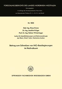 Produktbild: Beitrag zum Schmelzen von NiCr-Basislegierungen im Hochvakuum