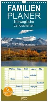 Produktbild: Familienplaner 2026 - Norwegische Landschaften mit 5 Spalten (Wandkalender, 21 x 45 cm) CALVENDO