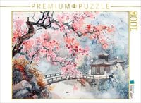 Produktbild: CALVENDO Puzzle Chinesischer Tempel zur Kirschbl&uuml;te als Tuschezeichnung | 1000 Teile Lege-Gr&ouml;&szlig;e 64x48cm Foto-Puzzle f&uuml;r gl&uuml;ckliche Stunden