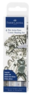 Produktbild: Faber-Castell Tuschestifte Pitt Artist Pens Comic Shading, 4er Etui