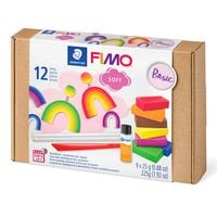 Produktbild: STAEDTLER FIMO soft 8023, ofenhärtende Modelliermasse Basic Set, 9 Halbblöcken 25 g, Glanzlack + Modellierwerkzeug