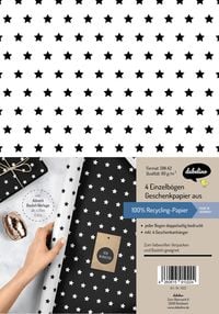 Produktbild: Weihnachtsgeschenkpapier-Set: Sterne (schwarz/ wei&szlig;)