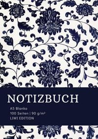 Produktbild: Notizbuch A5 Blanko - 100 Seiten 90g/m&sup2; - Soft Cover floral blau - Papier