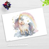 Produktbild: Cover-your-desk Schreibtischunterlage f&uuml;r Kinder Regenbogen Einhorn Aquarel, aus hochwertigem Vinyl, 60 x 40 cm