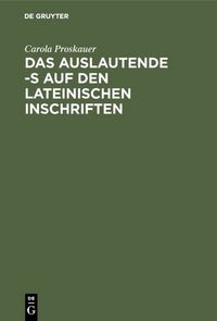 Produktbild: Das auslautende -s auf den lateinischen Inschriften