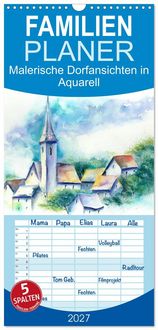 Produktbild: Familienplaner 2027 - Malerische Dorfansichten in Aquarell mit 5 Spalten (Wandkalender, 21 x 45 cm) CALVENDO