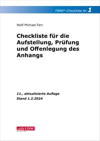 Produktbild: FARR Checkliste 1 f&uuml;r die Aufstellung, Pr&uuml;fung und Offenlegung des Anhangs
