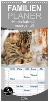 Produktbild: Familienplaner 2026 - Katzenkalender mausgemalt mit 5 Spalten (Wandkalender, 21 x 45 cm) CALVENDO
