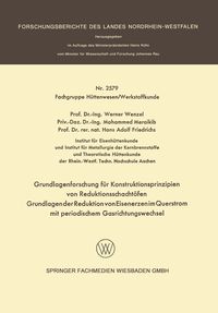 Produktbild: Grundlagenforschung f&uuml;r Konstruktionsprinzipien von Reduktionsschacht&ouml;fen