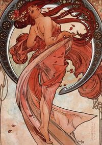 Produktbild: Notizbuch sch&ouml;n gestaltet mit Leseband - A5 Hardcover blanko - Jugendstil Motiv "Tanz"- 100 Seiten 90g/m