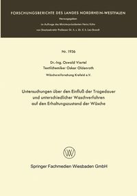 Produktbild: Untersuchungen &uuml;ber den Einflu&szlig; der Tragedauer und unterschiedlicher Waschverfahren auf den Erhaltungszustand der W&auml;sche