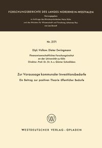Produktbild: Zur Voraussage kommunaler Investitionsbedarfe