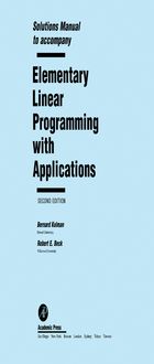 Produktbild: Solutions Manual to accompany Elementary Linear Programming with Applications