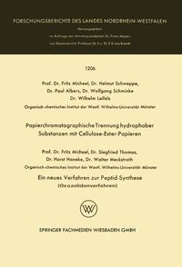 Produktbild: Papierchromatographische Trennung hydrophober Substanzen mit Cellulose-Ester-Papieren. Ein neues Verfahren zur Peptid-Synthese (Oxazolidonverfahren)