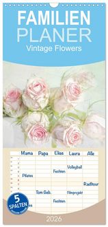 Produktbild: Familienplaner 2026 - Vintage Flowers mit 5 Spalten (Wandkalender, 21 x 45 cm) CALVENDO