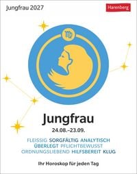 Produktbild: Jungfrau Sternzeichenkalender 2027 - Tagesabrei&szlig;kalender - Ihr Horoskop f&uuml;r jeden Tag