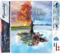 Produktbild: FiguredArt DP-1182 - Diamond Painting, Baum, 4 Jahreszeiten, 5D Bild (40x50cm) mit eckigen Steinen, DIY Bastelset