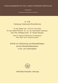 Produktbild: Einflu&szlig; von Verformung und Rekristallisation auf die Ultraschallabsorption in Ein- und Vielkristallen
