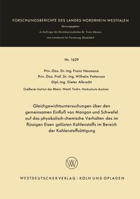 Produktbild: Gleichgewichtsuntersuchungen &uuml;ber den gemeinsamen Einflu&szlig; von Mangan und Schwefel auf das physikalisch-chemische Verhalten des im fl&uuml;ssigen Eisen gel&ouml;