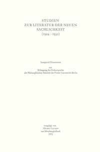 Produktbild: Studien zur Literatur der Neuen Sachlichkeit (1924-1932)