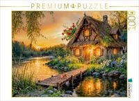 Produktbild: CALVENDO Puzzle Sp&auml;tsommer Cottage am Fluss mit Hund auf der Br&uuml;cke | 1000 Teile Lege-Gr&ouml;&szlig;e 64x48cm Foto-Puzzle f&uuml;r gl&uuml;ckliche Stunden