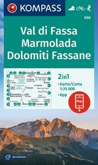 Produktbild: KOMPASS Wanderkarte 650 Val di Fassa, Marmolada, Dolomiti Fassane 1:25.000