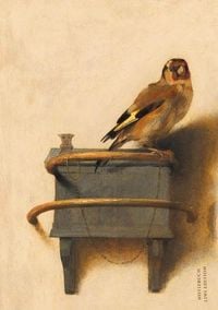 Produktbild: Notizbuch sch&ouml;n gestaltet mit Leseband - A5 Hardcover blanko - Carel Fabritius "Der Distelfink" - 100 Seiten 90g/m&sup2;