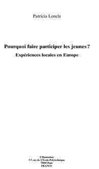 Produktbild: Pourquoi faire participer lesjeunes ?