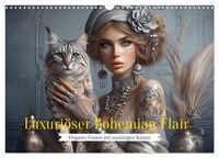 Produktbild: Luxuri&ouml;ser Bohemian Flair - Elegante Frauen mit anmutigen Katzen (Wandkalender 2026 DIN A3 quer), CALVENDO Monatskalender