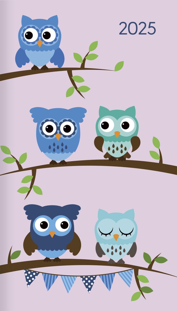 Miniplaner Style Eulen 2025 - Taschen-Kalender 9x15 cm - Weekly - 64 