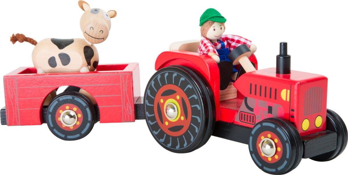 Holz-Traktor mit Anhänger in grün kaufen