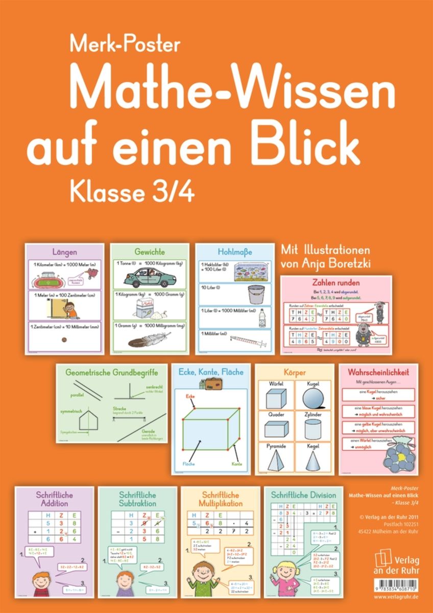 Mathe Wissen Auf Einen Blick Klasse 3 4 Merk-Poster Mathe-Wissen auf einen Blick Klasse 3/4 - Grundschule