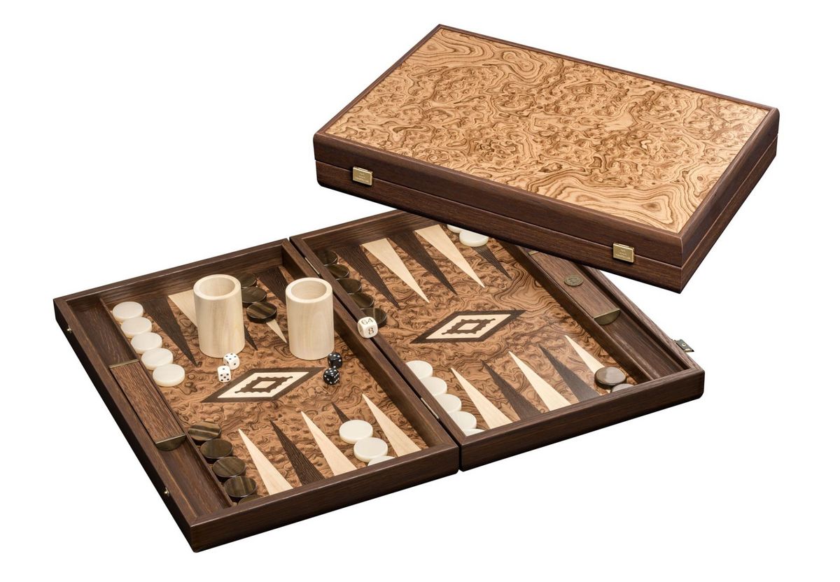 Philos 18.5-inch Backgammon Set in Black Case with Green Felt Surface, Accessories Included