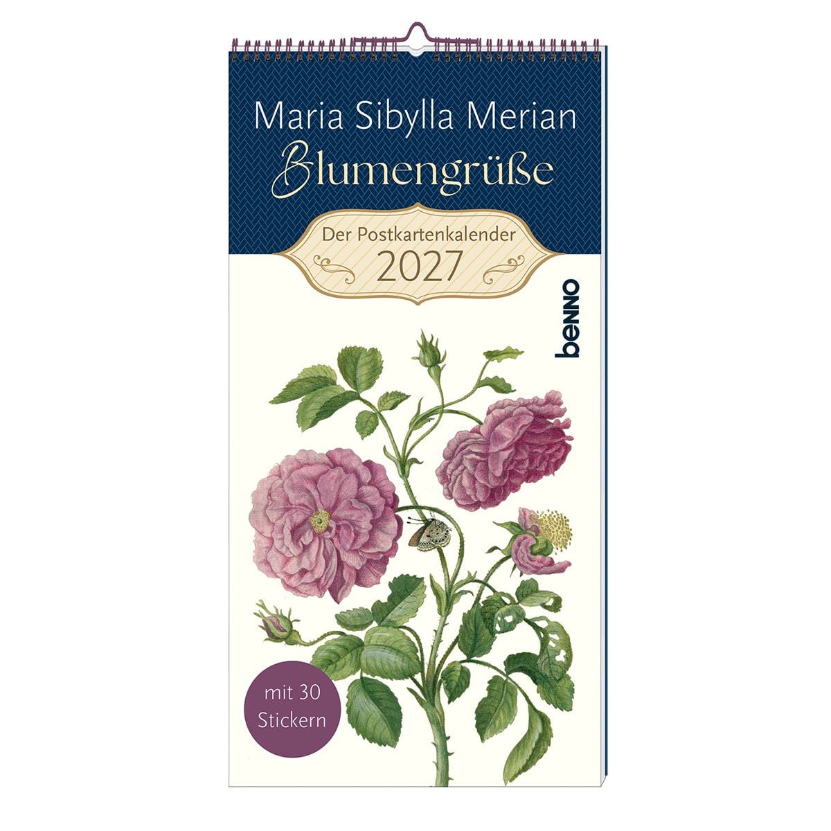 Cover: Maria Sibylla Merian – Blumengrüße 2027: Der Postkartenkalender mit 30 Stickern