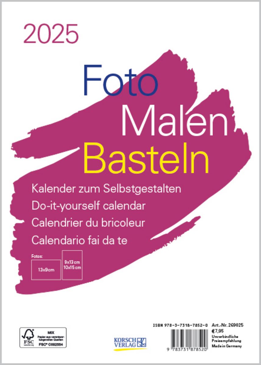 'Foto-Malen-Basteln Bastelkalender A5 weiß 2025' - 'Korsch