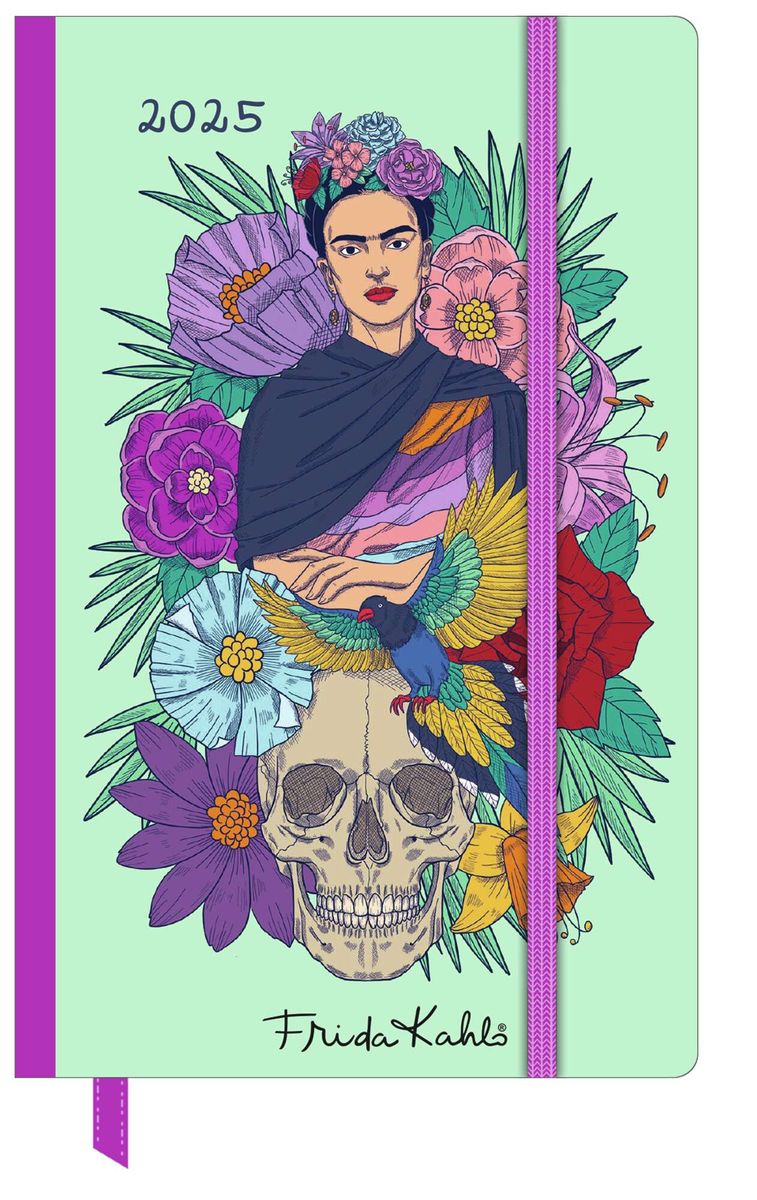 'Frida Kahlo Wochen-Notizkalender klein 2025 - Taschen-Kalender 9x14 cm - mit Verschlussband 