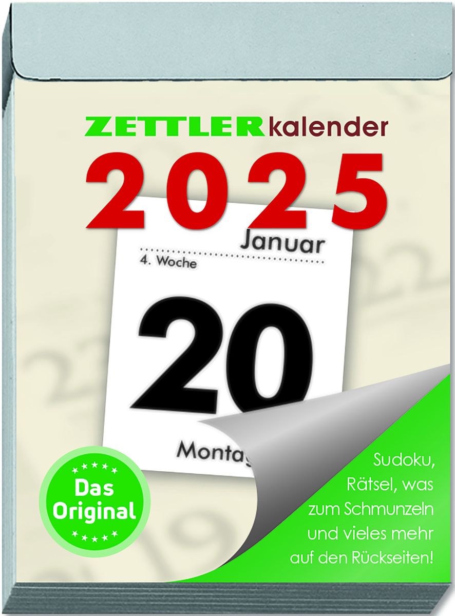 'Zettler Tagesabreißkalender M 2025 5,4x7,2 cm Bürokalender 1 Tag auf 1 Seite mit Sudokus 