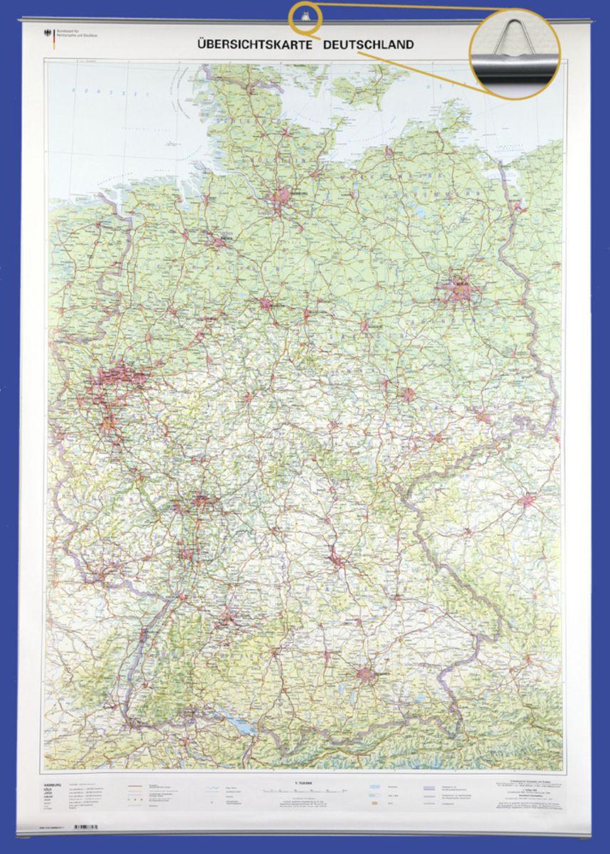 Übersichtskarte Deutschland 1 750 000. Wandkarte mit Aufhänger und Bestäbung von BKGBundesamt Übersichtskarte Deutschland 1 750 000. Wandkarte mit Aufhänger und Bestäbung von BKGBundesamt