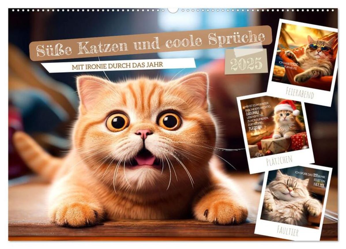 Süße Katzen und coole Sprüche (Wandkalender 2025 DIN A2 quer), CALVENDO