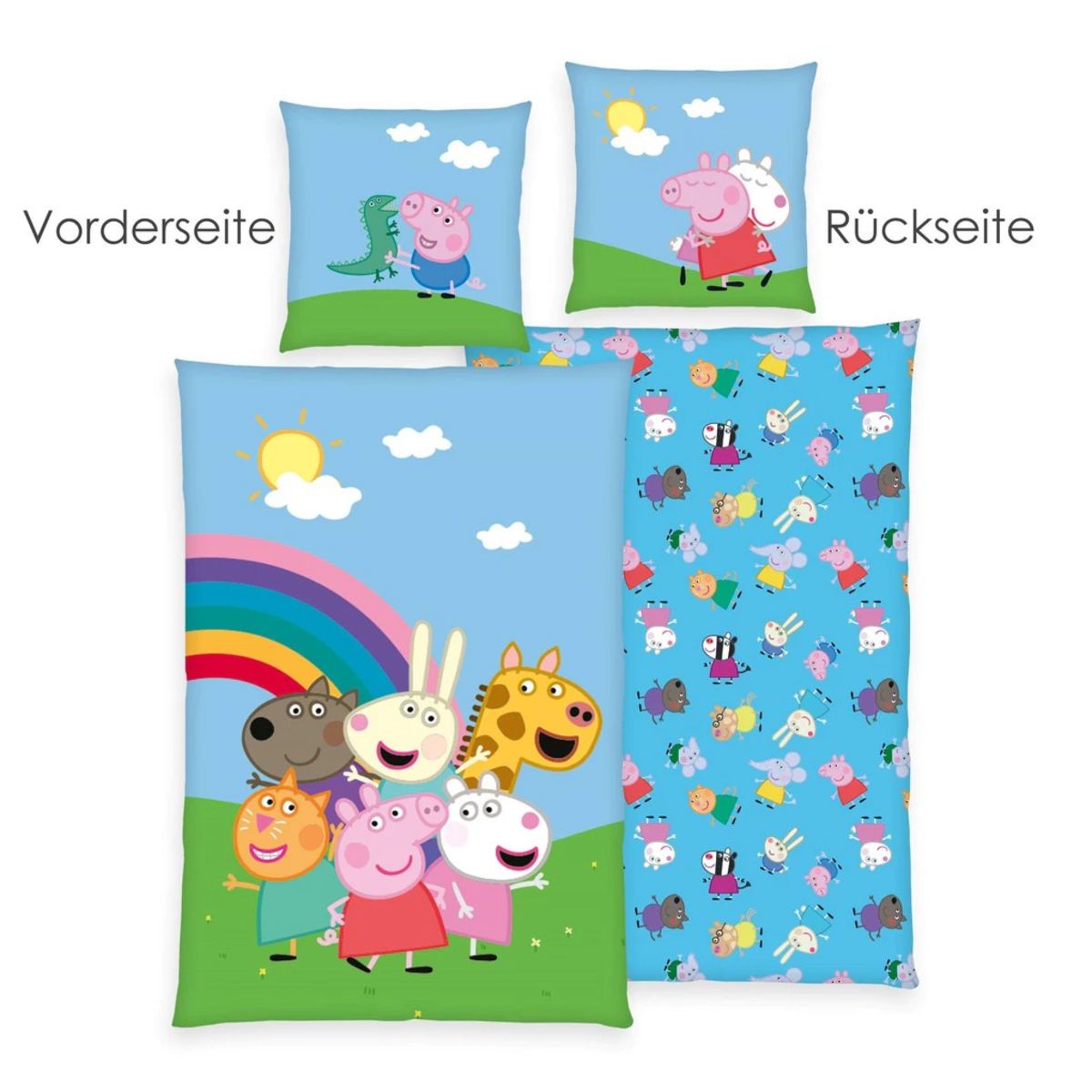 Peppa Pig Kinderbettwäsche Set Wendbar - 100x140cm Bettbezug 40x45cm Kissenbezug Baumwolle
