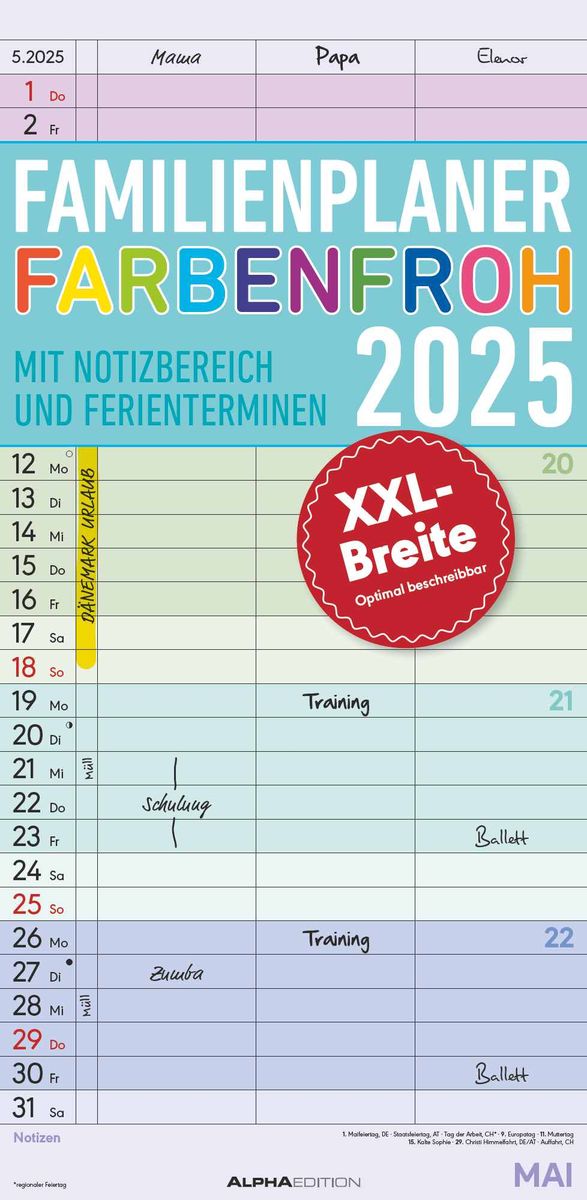 Alpha Edition Familienplaner Tierzauber 2026 - 22×45cm Wandkalender Mit 5 Spalten | Tierillustrationen